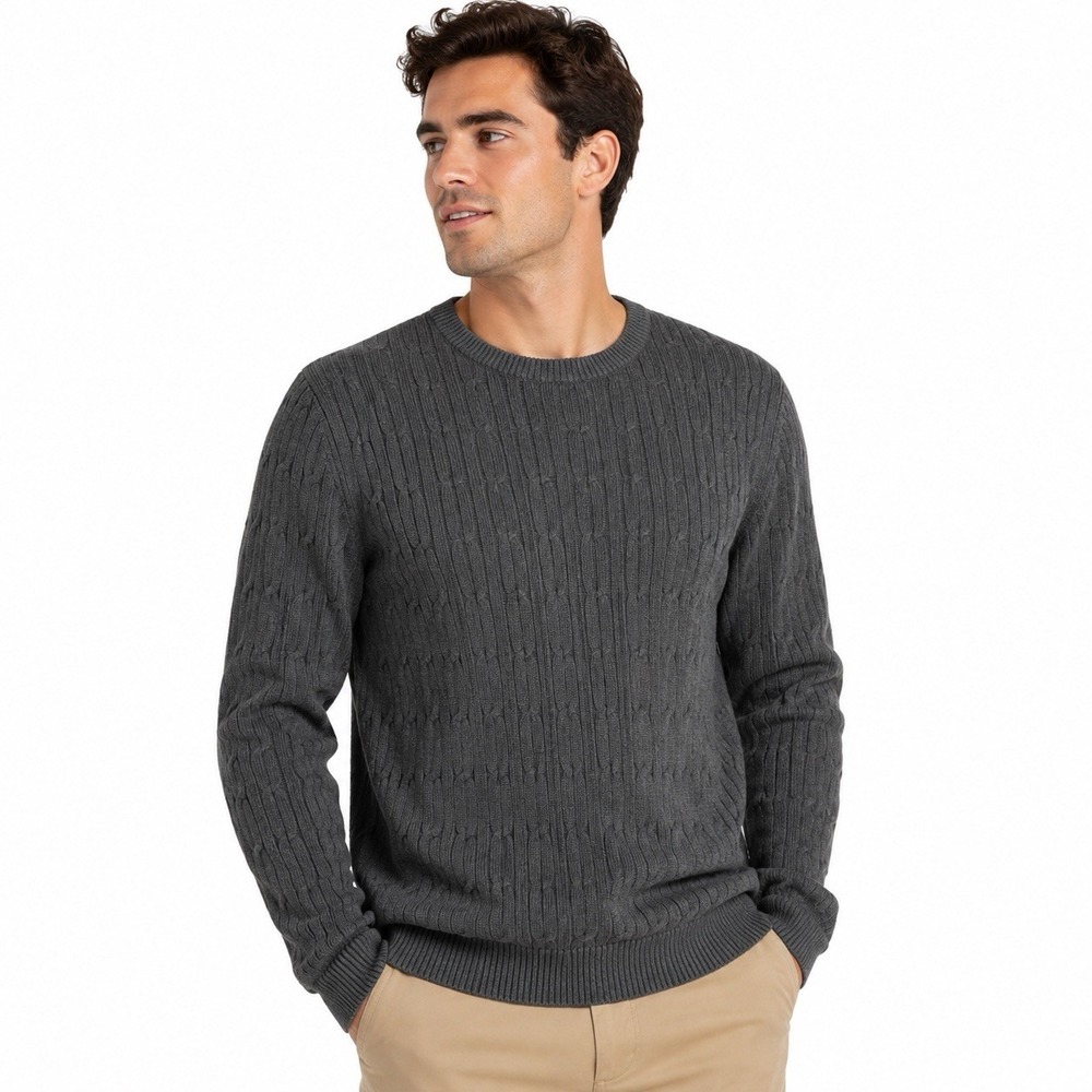 Express Men's 100% Cotton Crew Neck Warm Cable Knit Sweater Sz Large